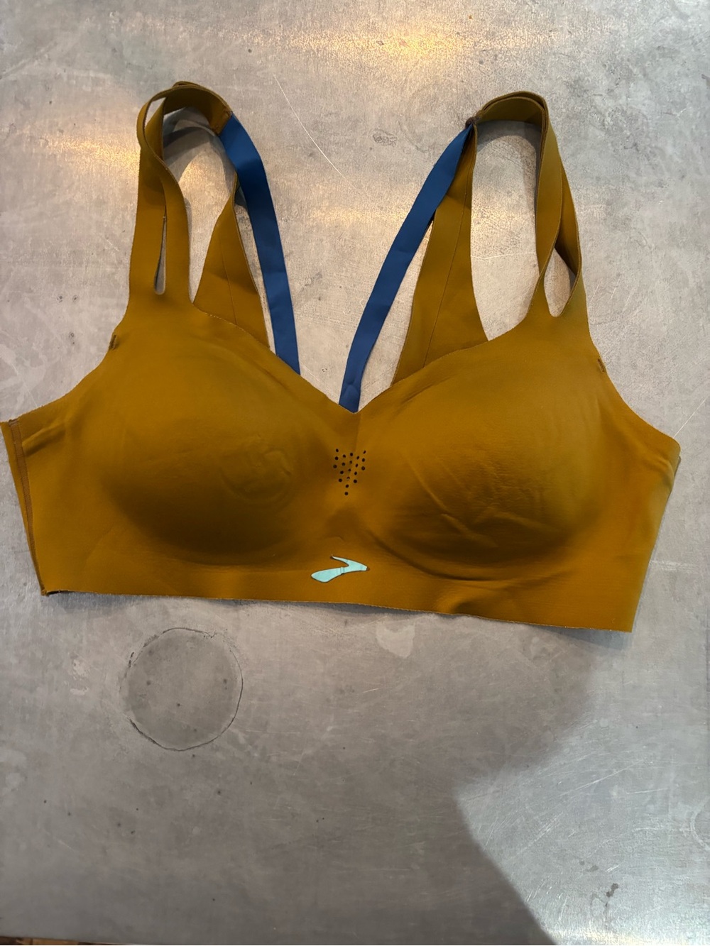 Brooks Mustard Sports Bra with Blue Straps